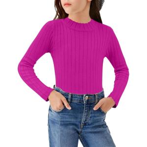Arshiner Girls Shirts Half Turtleneck Long Sleeve Tops Casual Knitted Slim Fit Pullover Blouse Tee(Rose Red)
