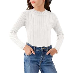 Arshiner Girls Shirts Half Turtleneck Long Sleeve Tops Casual Knitted Slim Fit Pullover Blouse Tee(White)