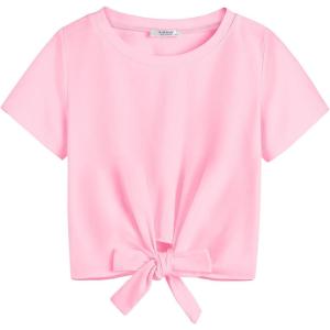 Arshiner Girls Short Sleeve Shirts Tie Knot Front Tops T Shirts for Kids Crewneck Cute Casual Tie Dye Tee Blouse(Pink)