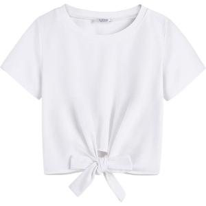 Arshiner Girls Short Sleeve Shirts Tie Knot Front Tops T Shirts for Kids Crewneck Cute Casual Tie Dye Tee Blouse(White)