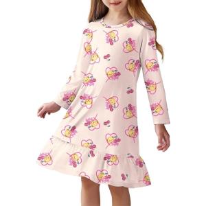 Arshiner Girls’ Sleepwear Long Sleeve Cute Nightgown Nightie Pajama Dress(Apricot Teddy)