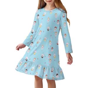 Arshiner Girls’ Sleepwear Long Sleeve Cute Nightgown Nightie Pajama Dress(Blue Ballet Girl)