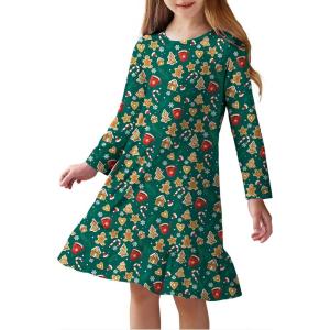 Arshiner Girls’ Sleepwear Long Sleeve Cute Nightgown Nightie Pajama Dress(Green Christmas)