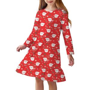 Arshiner Girls’ Sleepwear Long Sleeve Cute Nightgown Nightie Pajama Dress(Red Christmas)