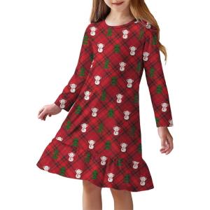 Arshiner Girls’ Sleepwear Long Sleeve Cute Nightgown Nightie Pajama Dress(Red Christmas Teddy)