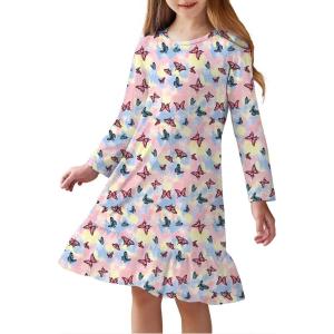 Arshiner Girls’ Sleepwear Long Sleeve Cute Nightgown Nightie Pajama Dress(Tie-dye Butterfly)
