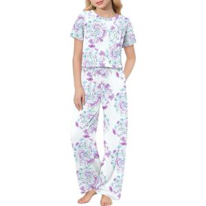 Arshiner Girls’ Sleepwear Short Sleeve Long Pants Pajamas Sets Soft Loungwear for Kids(Tie-dye)