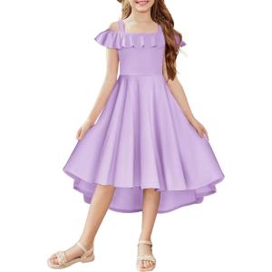 Arshiner Girls Summer Dress Off Shoulder Flutter Sleeve Midi Swing Cassual Formal Dresses with Pocket(Lavender)
