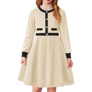 Arshiner Girls Sweater Dress Long Sleeve Button Knit Fall Winter Pullover Dresses for Kids 5-12 Years(White-black)
