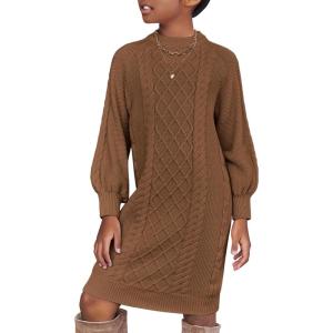 Arshiner Girl’s Sweater Dress Puff Long Sleeve Casual Cable Knit Pullover Fall Dresses for 6-12 Years(Brown)