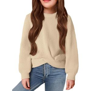 Arshiner Girl’s Sweaters Kids Twist Front Cute Pullover Knitted Jumper Fall Winter Clothes(Apricot)
