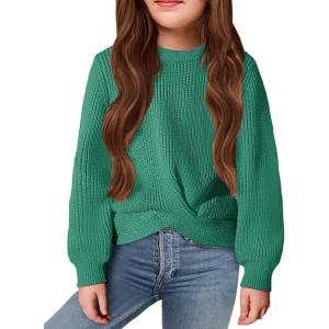 Arshiner Girl’s Sweaters Kids Twist Front Cute Pullover Knitted Jumper Fall Winter Clothes(Dark Green)