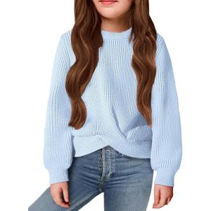 Arshiner Girl’s Sweaters Kids Twist Front Cute Pullover Knitted Jumper Fall Winter Clothes(Light Blue)