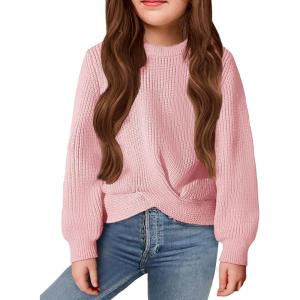 Arshiner Girl’s Sweaters Kids Twist Front Cute Pullover Knitted Jumper Fall Winter Clothes(Light Pink)