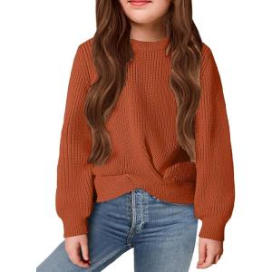 Arshiner Girl’s Sweaters Kids Twist Front Cute Pullover Knitted Jumper Fall Winter Clothes(Orange)