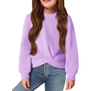Arshiner Girl’s Sweaters Kids Twist Front Cute Pullover Knitted Jumper Fall Winter Clothes(Purple)