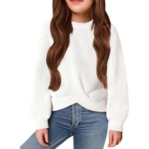 Arshiner Girl’s Sweaters Kids Twist Front Cute Pullover Knitted Jumper Fall Winter Clothes(White)