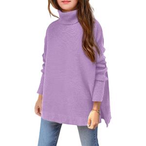 Arshiner Girls Sweaters Turtleneck Kids Tunic Long Sleeve Knit Chunky Pullover Jumper Tops(Purple)