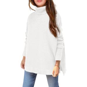 Arshiner Girls Sweaters Turtleneck Kids Tunic Long Sleeve Knit Chunky Pullover Jumper Tops(White)