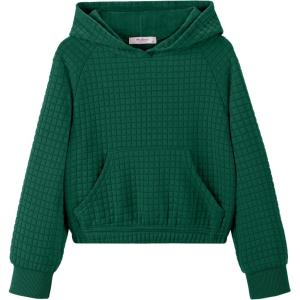 Arshiner Girls Sweatshirt Teen Waffle Cropped Hoodies Casual Long Sleeve Cute Pullover Tops(Dark Green)