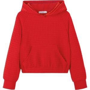 Arshiner Girls Sweatshirt Teen Waffle Cropped Hoodies Casual Long Sleeve Cute Pullover Tops(Red)