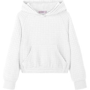Arshiner Girls Sweatshirt Teen Waffle Cropped Hoodies Casual Long Sleeve Cute Pullover Tops(White)