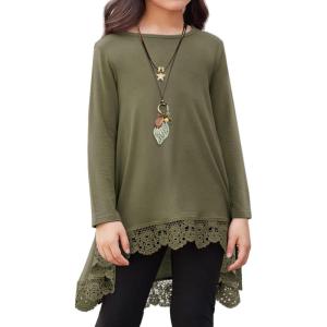 Arshiner Girls Tunic Tops Casual Basic Loose Soft Swing Pullover Long Blouse T-Shirt Tee(C Army Green)