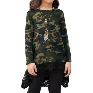 Arshiner Girls Tunic Tops Casual Basic Loose Soft Swing Pullover Long Blouse T-Shirt Tee(C Camo)