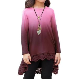 Arshiner Girls Tunic Tops Casual Basic Loose Soft Swing Pullover Long Blouse T-Shirt Tee(C Gradient Burgundy)