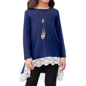 Arshiner Girls Tunic Tops Casual Basic Loose Soft Swing Pullover Long Blouse T-Shirt Tee(C Navy Blue)