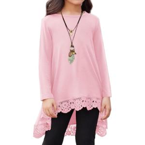 Arshiner Girls Tunic Tops Casual Basic Loose Soft Swing Pullover Long Blouse T-Shirt Tee(C Pink)