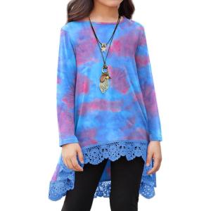 Arshiner Girls Tunic Tops Casual Basic Loose Soft Swing Pullover Long Blouse T-Shirt Tee(C Pink/Purple Tie Dye)