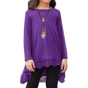 Arshiner Girls Tunic Tops Casual Basic Loose Soft Swing Pullover Long Blouse T-Shirt Tee(C Purple)