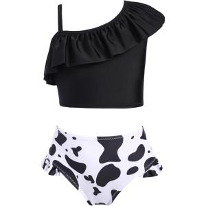 Arshiner Girls Two Piece Swimsuit Ruffles Flounce Printed Bikini Set Swimwear Girl Bathing Suits with Chest Pad 4-15 Years(Pattern 15)