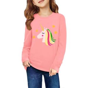 Arshiner Girls Unicorn Shirts Short Sleeve Flip Sequin T-Shirt Tops(A-pink 2)