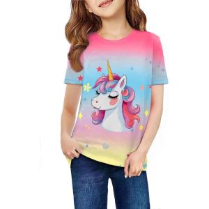 Arshiner Girls Unicorn Shirts Short Sleeve Flip Sequin T-Shirt Tops(Colorful Pink)