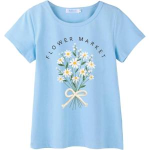 Arshiner Girls Unicorn Shirts Short Sleeve Flip Sequin T-Shirt Tops(Light Blue-flower)