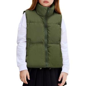 Arshiner Girls Winter Zipper Puffer Vest Lightweight Sleeveless Outwear Puffy Vests for 5-12 Years Old(Army Green)