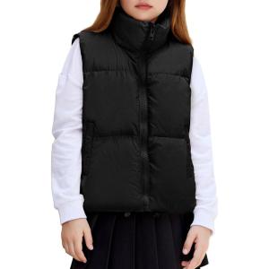 Arshiner Girls Winter Zipper Puffer Vest Lightweight Sleeveless Outwear Puffy Vests for 5-12 Years Old(Black)