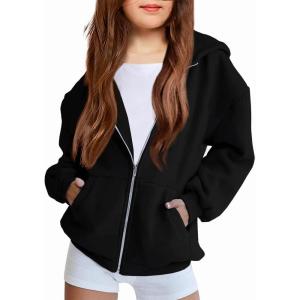 Arshiner Girls Zip Up Hoodies Teen Fleece Full-Zip Sweatshirts Jacket Casual Fall Hoodie with Pocket(Black)