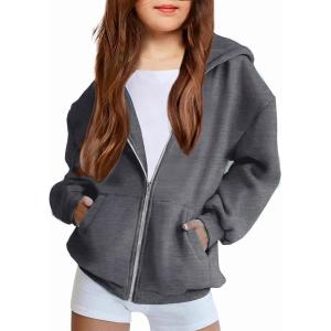 Arshiner Girls Zip Up Hoodies Teen Fleece Full-Zip Sweatshirts Jacket Casual Fall Hoodie with Pocket(Dark Grey)
