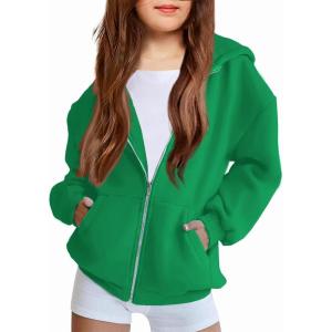 Arshiner Girls Zip Up Hoodies Teen Fleece Full-Zip Sweatshirts Jacket Casual Fall Hoodie with Pocket(Green)