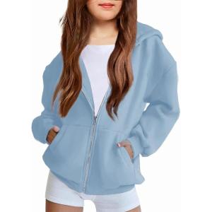 Arshiner Girls Zip Up Hoodies Teen Fleece Full-Zip Sweatshirts Jacket Casual Fall Hoodie with Pocket(Light Blue)