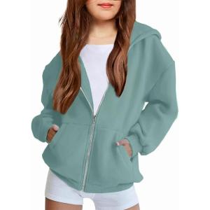 Arshiner Girls Zip Up Hoodies Teen Fleece Full-Zip Sweatshirts Jacket Casual Fall Hoodie with Pocket(Light Green)