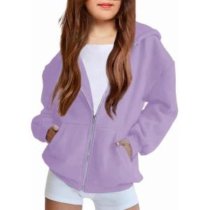 Arshiner Girls Zip Up Hoodies Teen Fleece Full-Zip Sweatshirts Jacket Casual Fall Hoodie with Pocket(Light Purple)