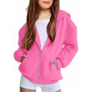 Arshiner Girls Zip Up Hoodies Teen Fleece Full-Zip Sweatshirts Jacket Casual Fall Hoodie with Pocket(Pink)