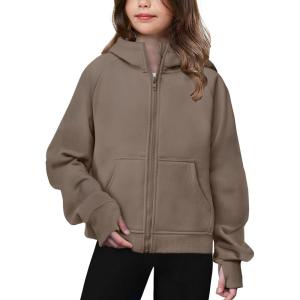 Arshiner Girls Zip Up Hoodies Teen Hooded Sweatshirts Fleece Jackets Kids Fall Fashion Outfits Winter Clothes(Coffee Grey)