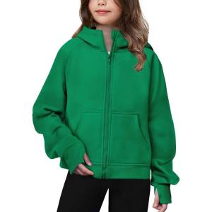 Arshiner Girls Zip Up Hoodies Teen Hooded Sweatshirts Fleece Jackets Kids Fall Fashion Outfits Winter Clothes(Green)