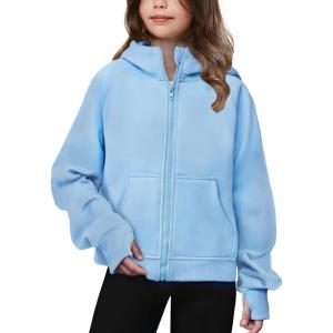 Arshiner Girls Zip Up Hoodies Teen Hooded Sweatshirts Fleece Jackets Kids Fall Fashion Outfits Winter Clothes(Light Blue)