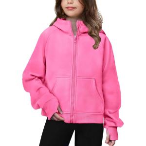 Arshiner Girls Zip Up Hoodies Teen Hooded Sweatshirts Fleece Jackets Kids Fall Fashion Outfits Winter Clothes(Pink)
